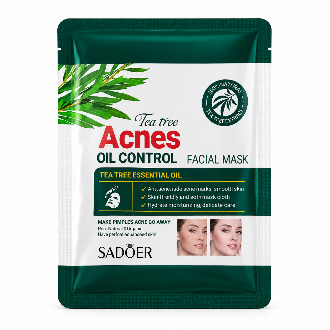 ماسک ورقه‌ای ضد جوش چای درختی SADOER مدل Acne Oil Control | حجم 25 گرم