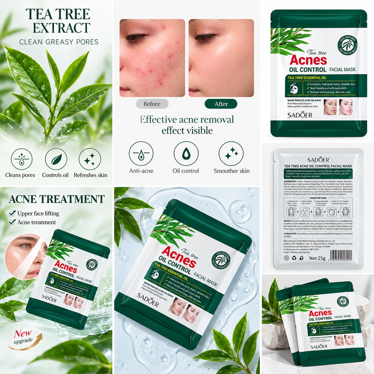 ماسک ورقهای ضد جوش چای درختی SADOER مدل Acne Oil Control | حجم 25 گرم